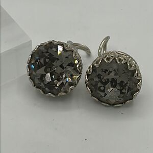 Vintage smokey gray Omega Clip Back earrings